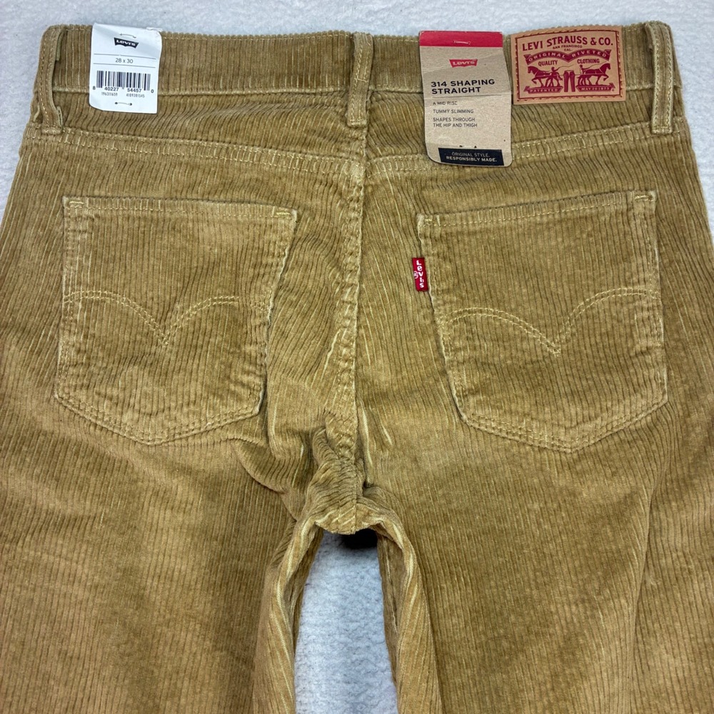 Levis 314 Shaping Straight Corduroy Pants Women 28x30 Tan Preppy Stretch NWT - Picture 2 of 10